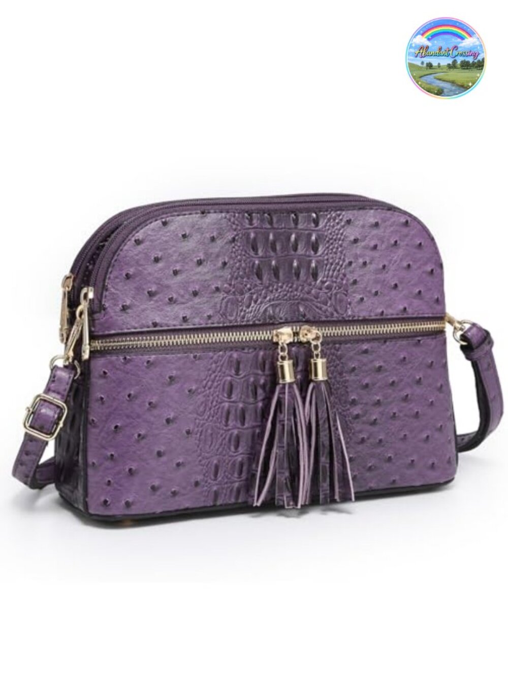 Vegan Leather Ostrich Crossbody Bag Multi Pocket Travel Purse Adjustable Strap